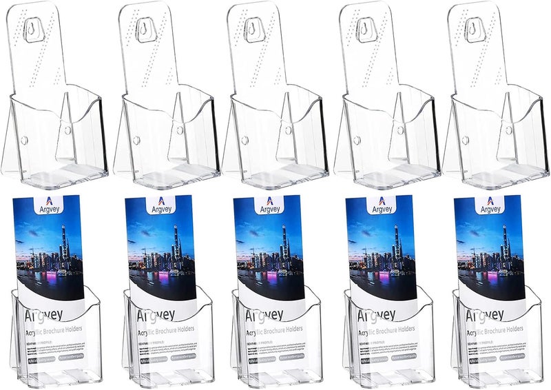 Argvey Acrylic Brochure Holder 4x9 Inch, Clear Pamphlet Holder Display Stand for Trifold 4 Inch Flyers, Booklets, Table Signs, Plastic Rack Card Holder for Office, Home, Store, 10 Pack - Image 1